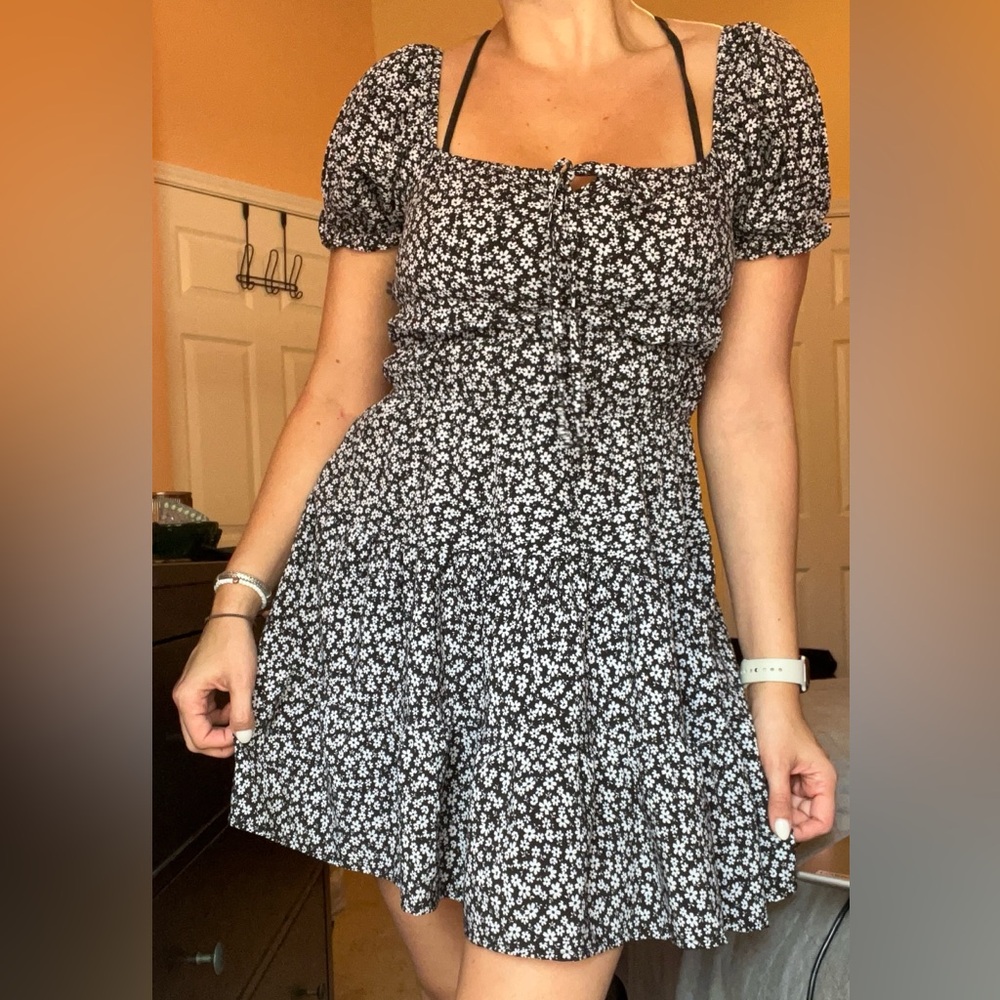 Floral Black and White Dress